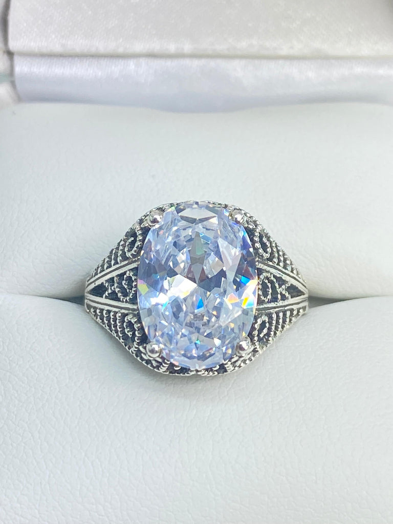 White CZ Ring, 6ct Oval cut Cubic Zirconia, Sterling silver filigree jewelry, Silver Embrace Jewelry, D175, Loren design