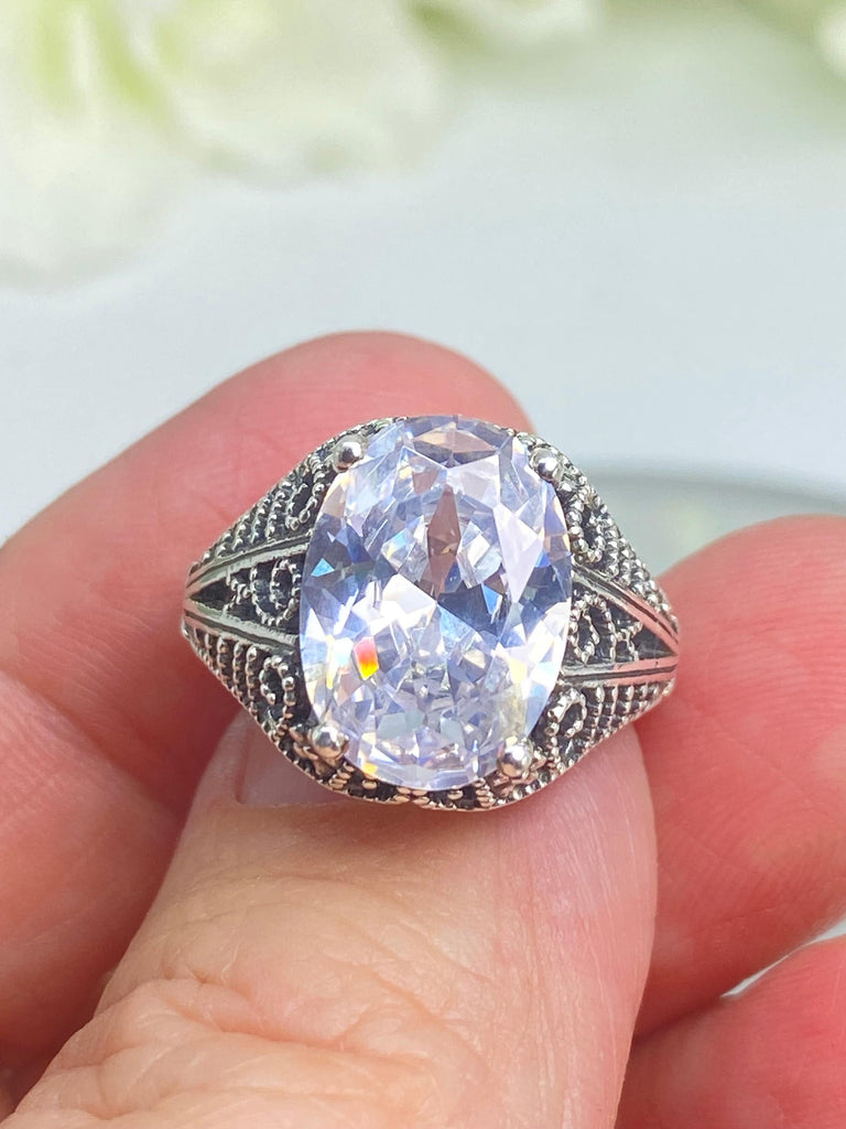 White CZ Ring, 6ct Oval cut Cubic Zirconia, Sterling silver filigree jewelry, Silver Embrace Jewelry, D175, Loren design