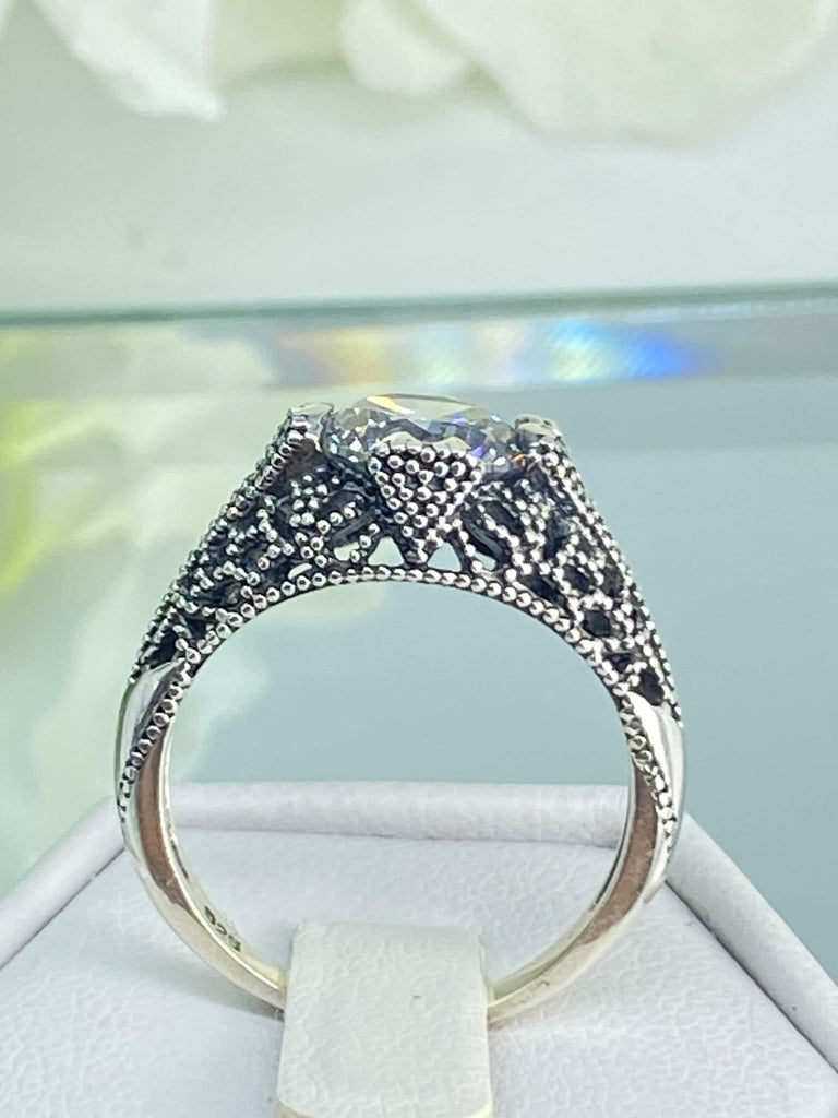 White Cubic Zirconia Ring, White CZ Ring, Sterling Silver Filigree, Vampire Lace Ring, Gothic victorian lace jewelry, Sterling Silver Filigree, D179, Silver Embrace Jewelry