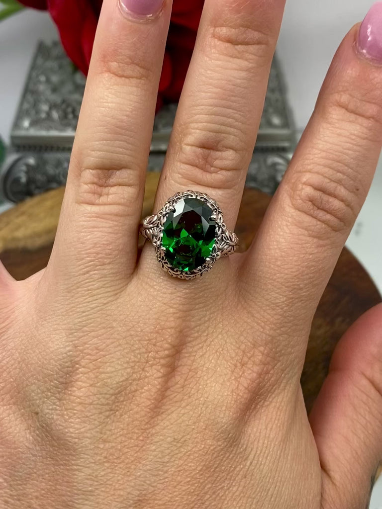 Emerald CZ Ring, Butterfly Design, Sterling silver filigree, Silver Embrace Jewelry, Antique Jewelry, Vintage style, D79