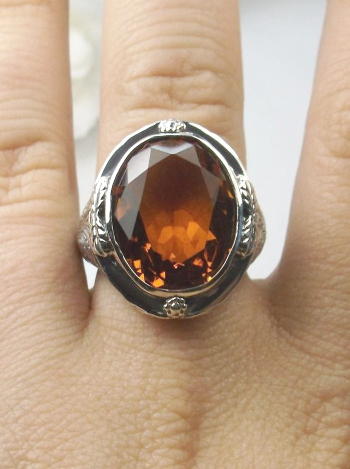 Cognac Orange Citrine Ring, Large Oval Victorian Ring, Floral Filigree, Sterling Silver Ring, Silver Embrace Jewelry, GG Design#2