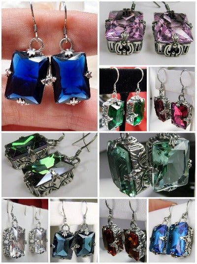GL Earrings, Rectangle Earrings, Art Deco Sterling silver Filigree, Vintage Jewelry, Silver Embrace Jewelry, E15