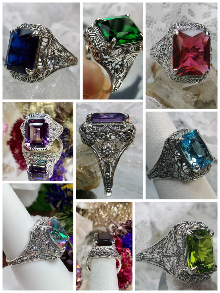 Ring, Autumn Design, Rectangle Gemstone, Vintage Victorian Jewelry, #D200