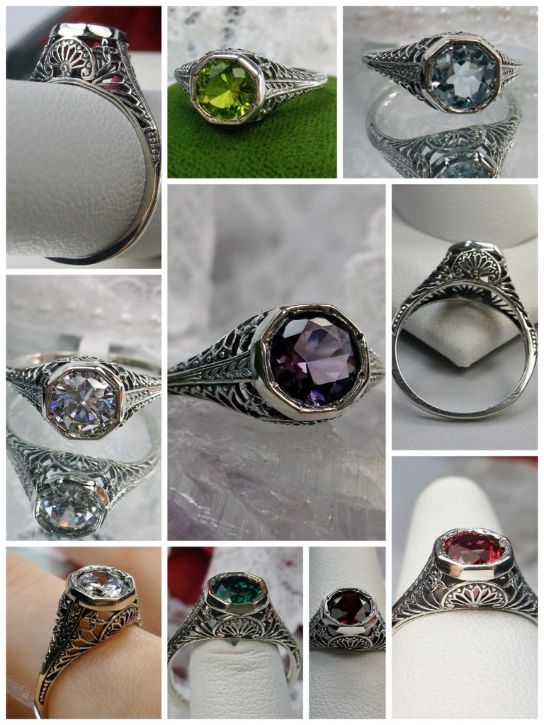 D205-Dandelion Ring, Choice of Gemstone, Edwardian Wedding Ring, Vintage Jewelry, Sterling Silver Filigree, Silver Embrace Jewelry, Dandelion Ring, Design D205
