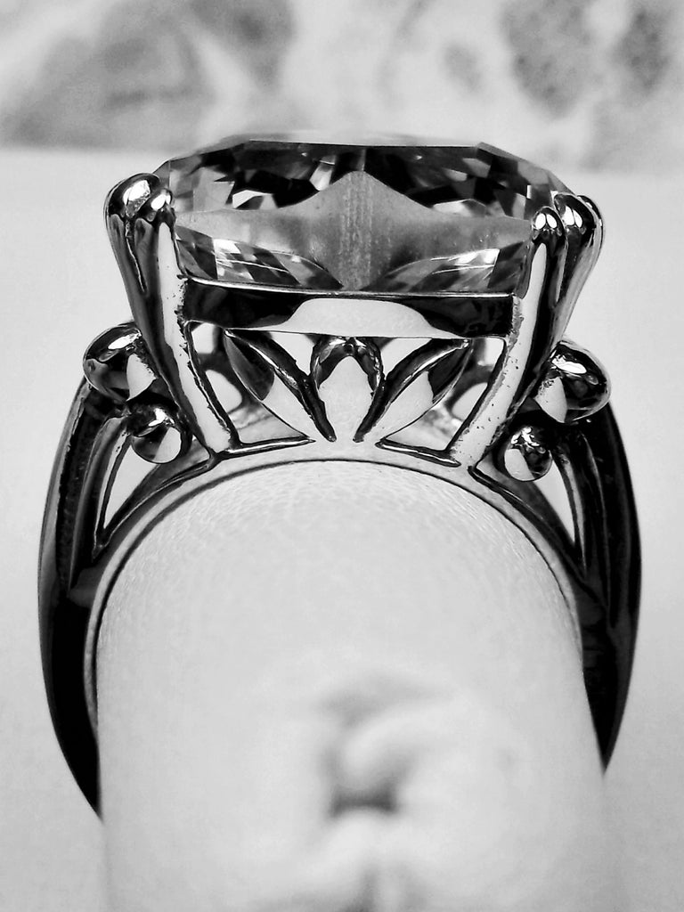 Black and white photo of Heart Gem Ring, Heartleaf Design, Sterling silver filigree jewelry, silver embrace jewelry, D213