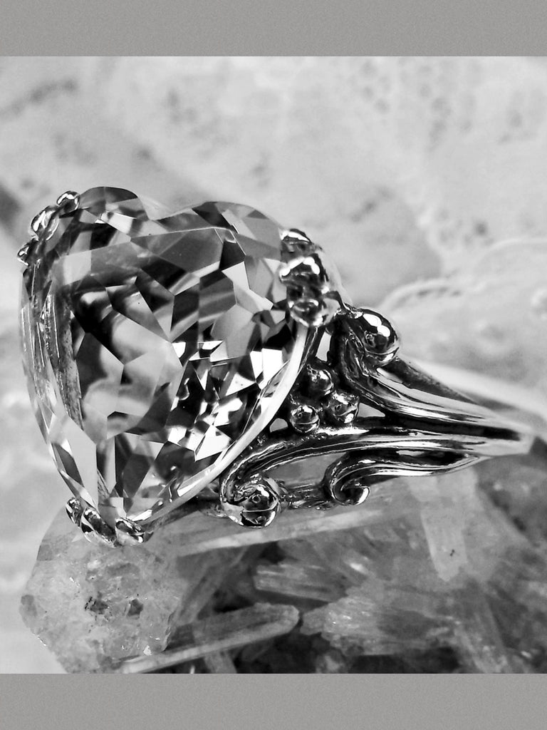Black and White photo of Heart Leaf Ring, Sterling Silver Filigree, Silver Embrace Jewelry D213