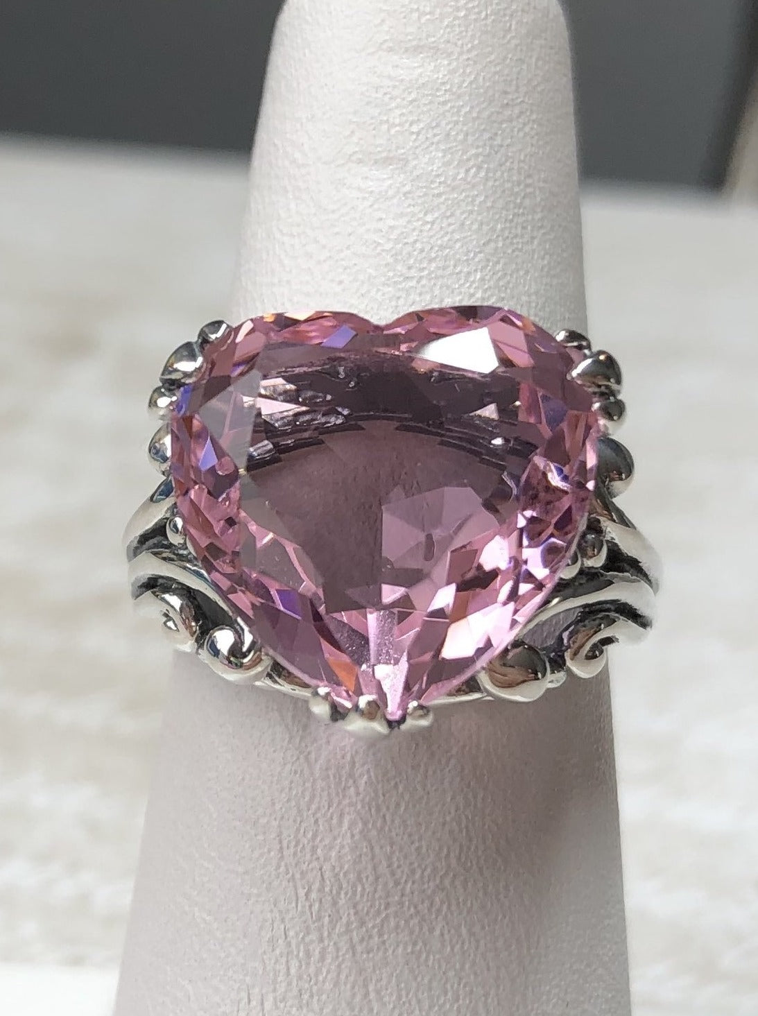 Pink Ring, Heart Gem, Art Deco Jewelry #D213 Topaz/Pink (Simulated) / 8