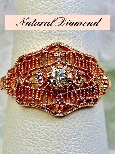 White Cubic Zirconia (CZ), Moissanite, or Natural Diamond Ring, Rose Gold plated sterling silver, Silver Embrace Jewelry, Deco Vic, #D218