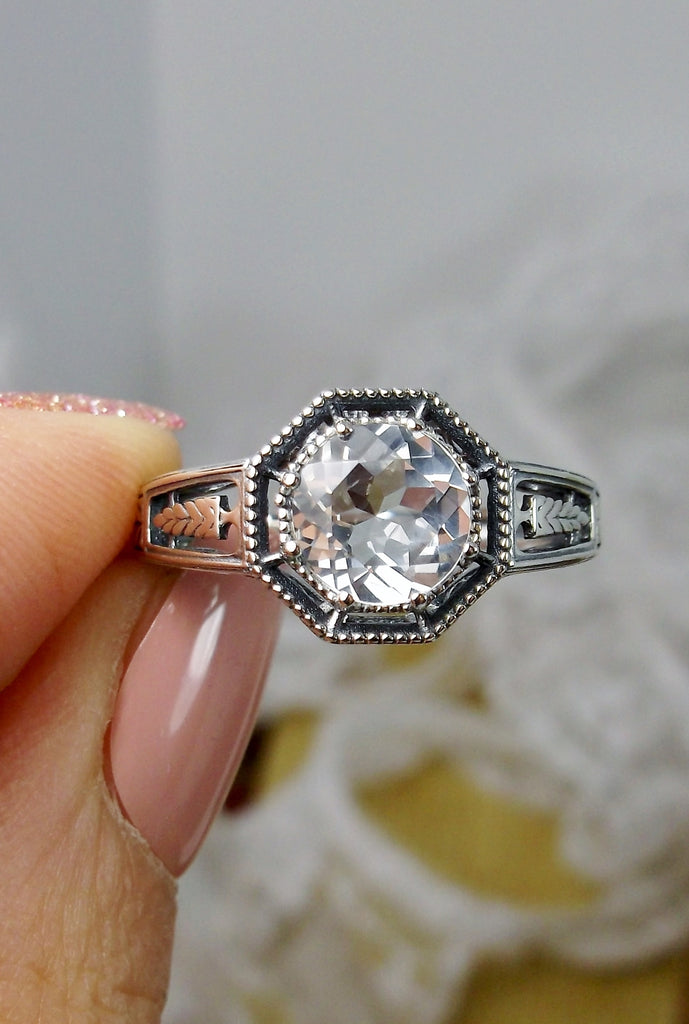 Faux Diamond Ring, Eiffel design, Art Deco Jewelry, Sterling silver Filigree, Silver Embrace Jewelry, #D240