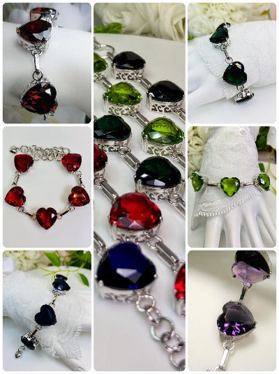 Heart Gems, Heart Bracelet, Victorian Jewelry, Vintage-style bracelet, Silver Embrace Jewelry, B38