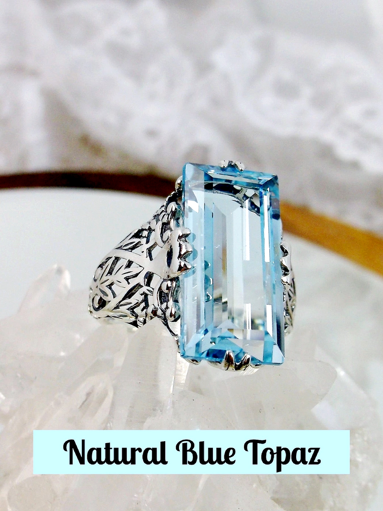 Natural Blue Topaz Ring, Intaglio, Vintage Jewelry, Silver Embrace Jewelry