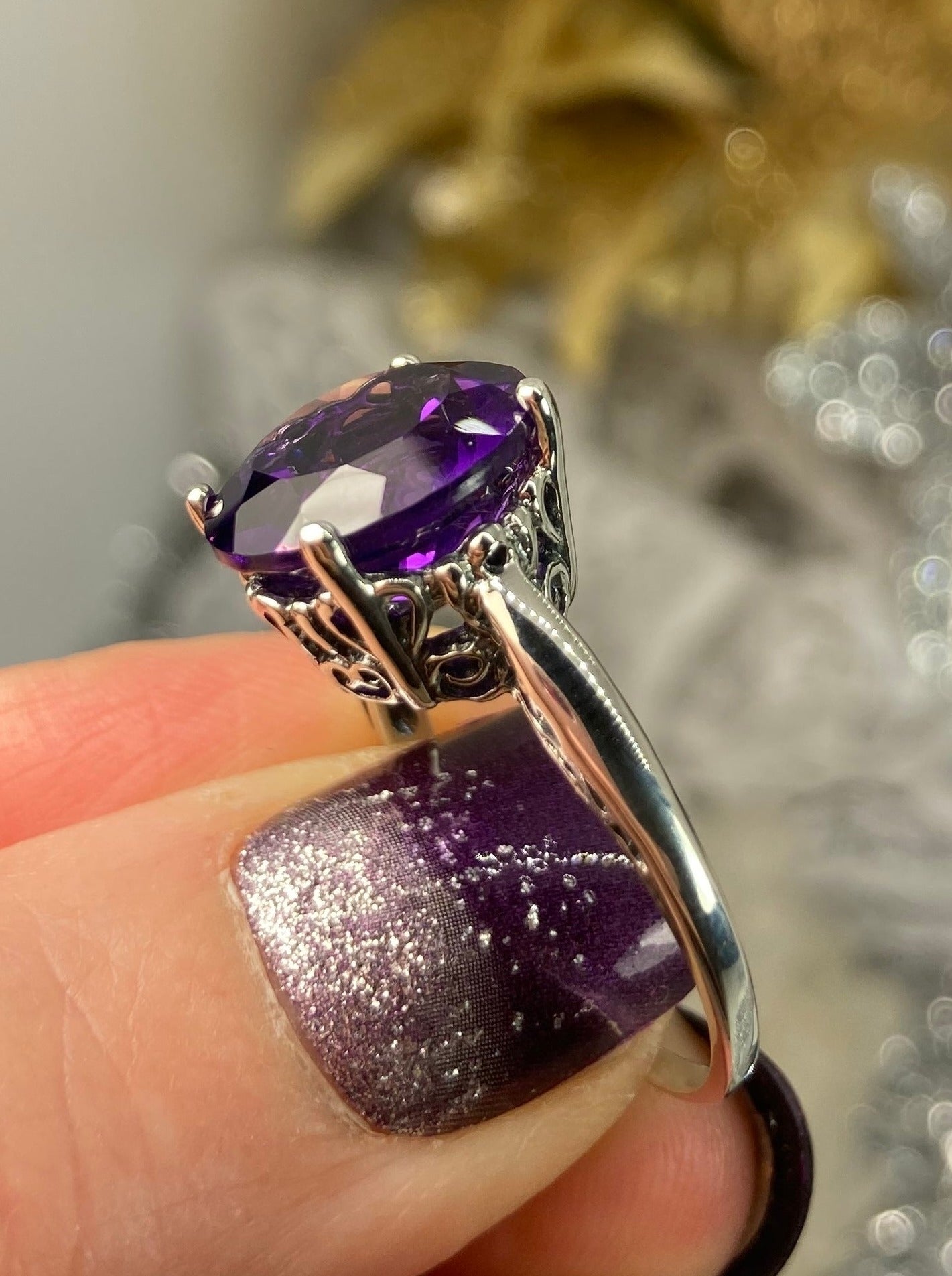 Amethyst Ring, Natural Gemstone, Romantic Victorian Jewelry #D4 | Victorian  rings, Amethyst ring, Victorian jewelry