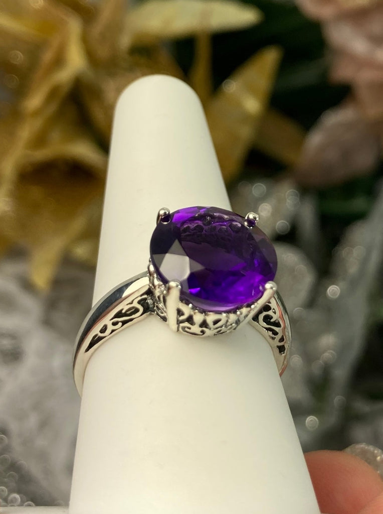 Natural Purple amethyst ring, sterling silver filigree, romantic Victorian style, silver embrace Jewelry, K design #D4