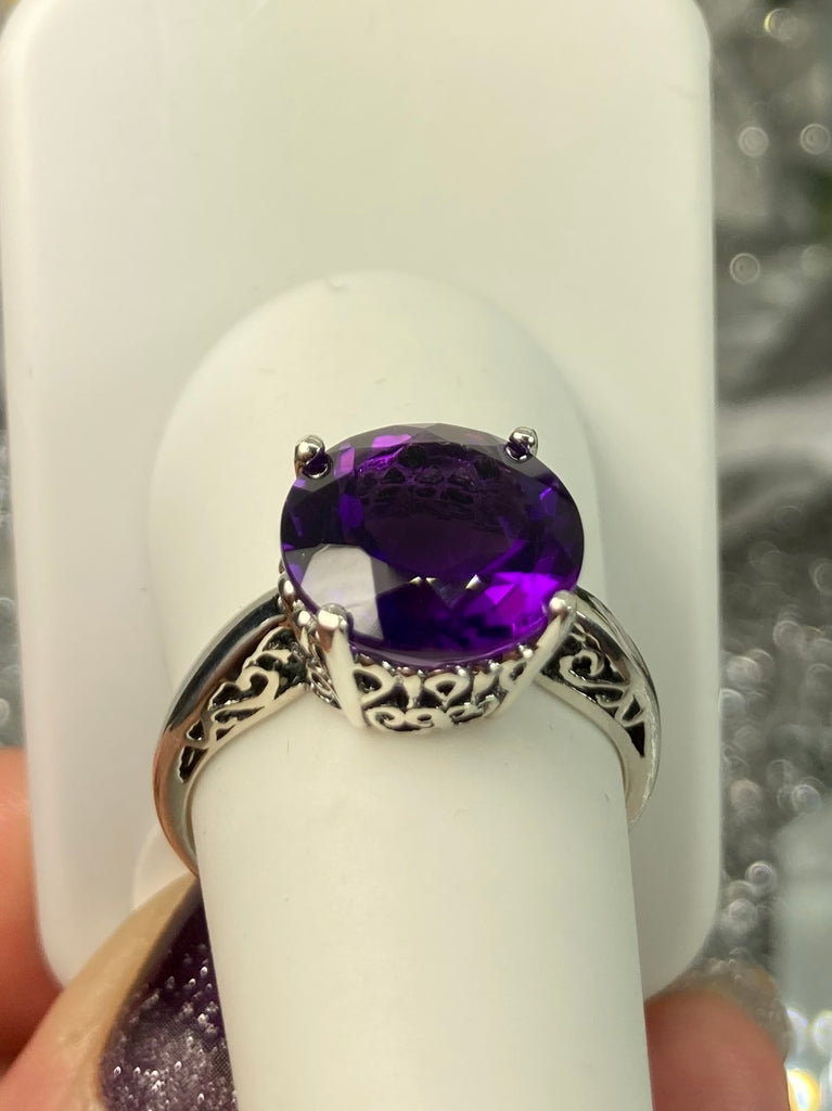 Natural Purple amethyst ring, sterling silver filigree, romantic Victorian style, silver embrace Jewelry, K design #D4
