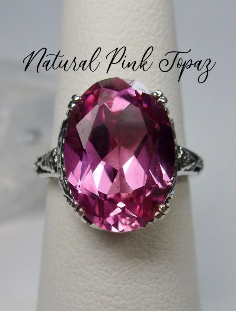 Pink Topaz Ring, natural topaz gemstone, Sterling Silver floral Filigree, Edward design #D70, Silver Embrace Jewelry
