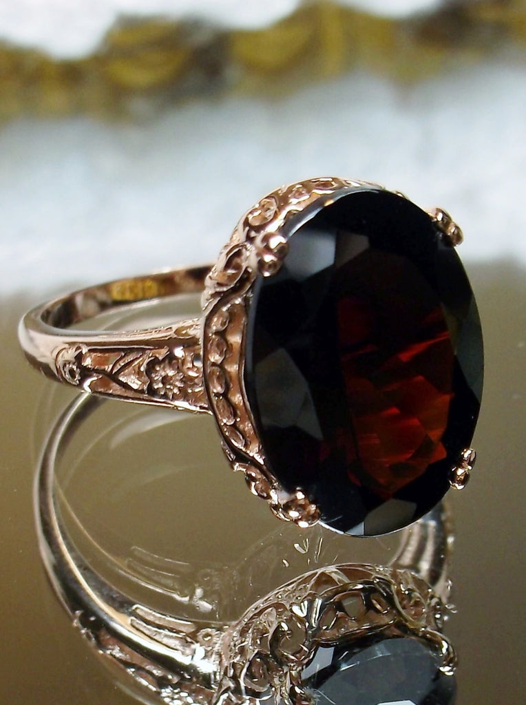 Natural Red Garnet Ring, Rose Gold plated Sterling Silver Jewelry, Edward Design, D70, Silver Embrace Jewelry
