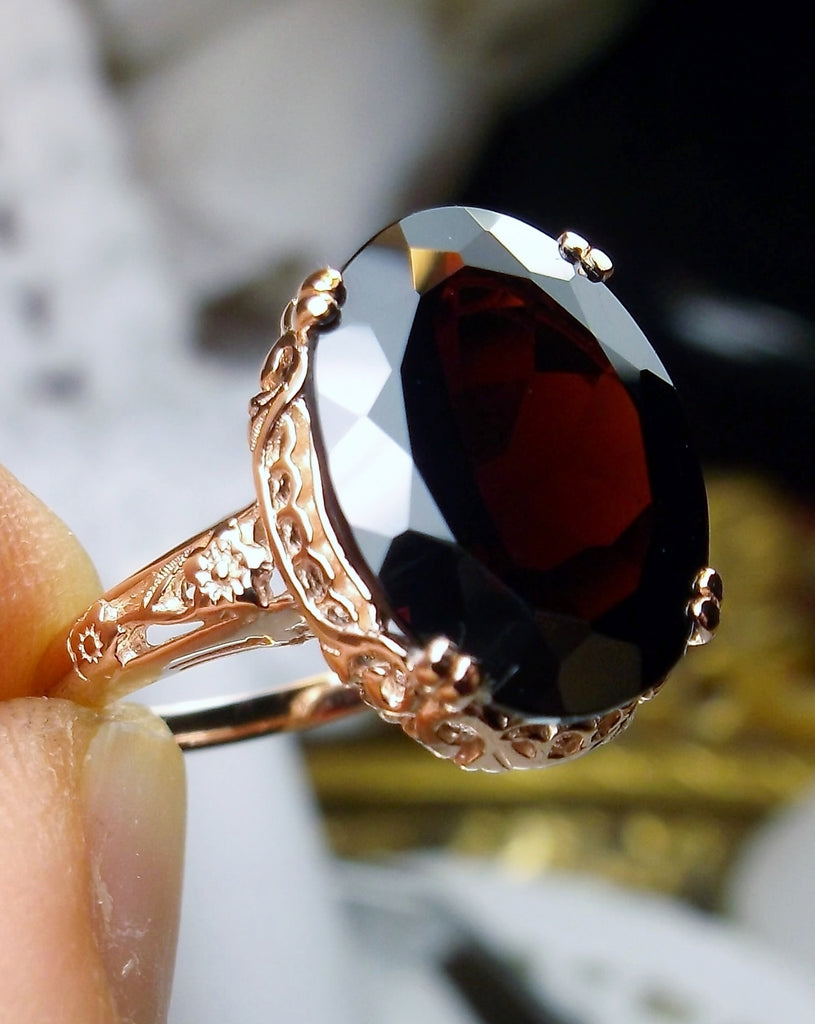 Natural Red Garnet Ring, Rose Gold plated Sterling Silver Jewelry, Edward Design, D70, Silver Embrace Jewelry