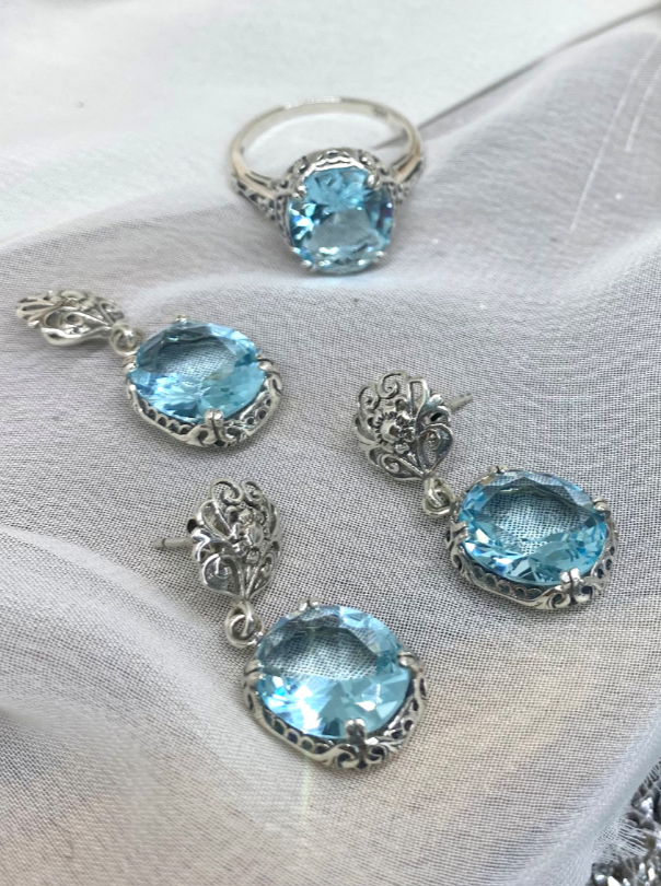 Aquamarine jewelry sets sale discount