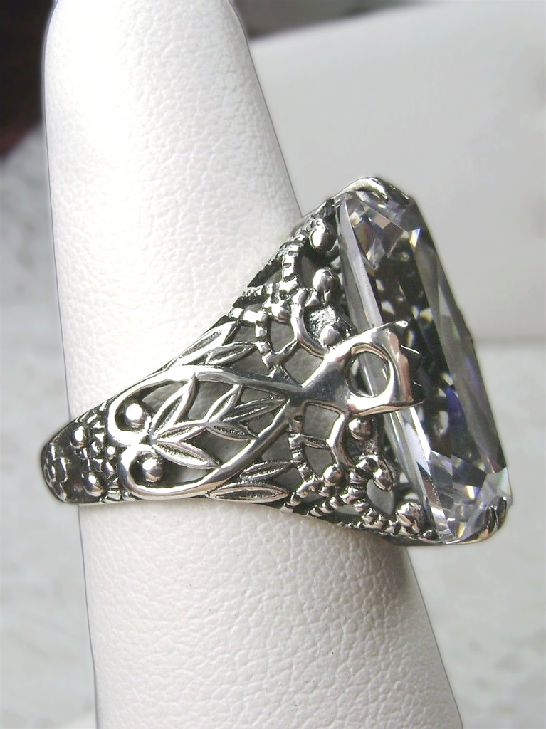 White CZ (Cubic Zirconia) Ring, Baguette Gemstone, Intaglio Ring, Victorian Jewelry, Silver Embrace Jewelry, D31