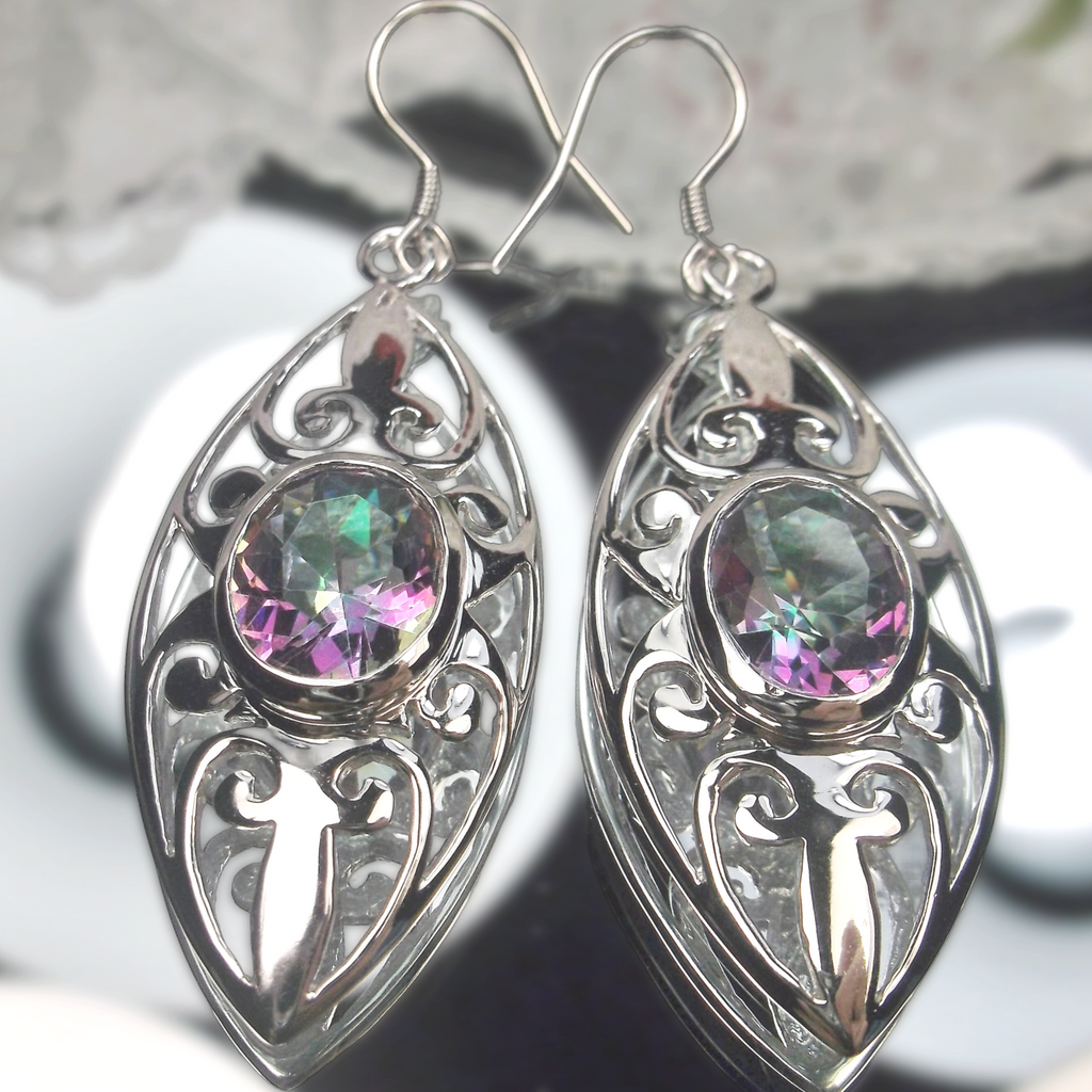 Mystic Topaz Earrings, sterling silver filigree, dangle earrings, Silver Embrace Jewelry, Tangled, Design #E32