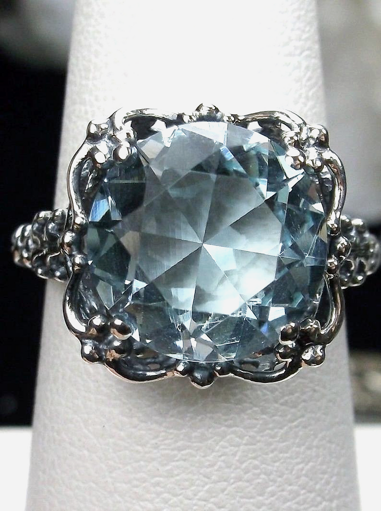 Blue Aquamarine Ring, Speechless Design #D103, Sterling Silver Filigree, Vintage Jewelry, Silver Embrace Jewelry