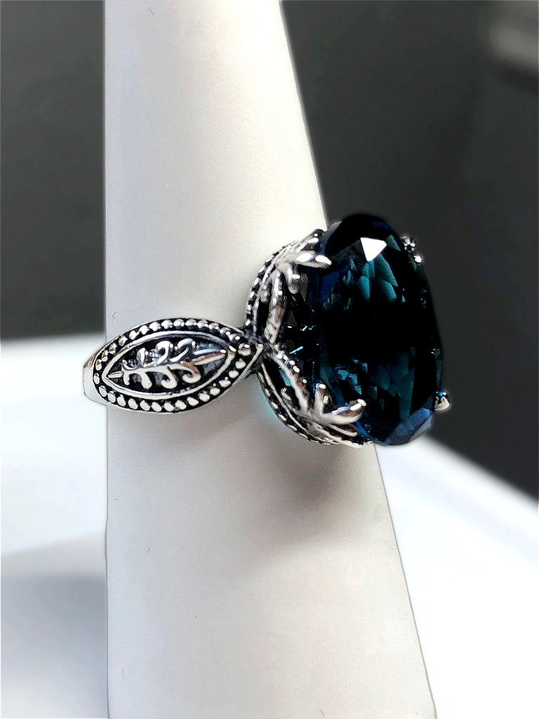 London Blue Topaz Ring, Dragon Design, Sterling Silver Filigree, Gothic Jewelry, Silver Embrace Jewelry