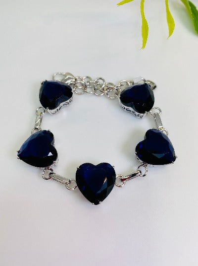 Georgian Heart Rhinestone Stretch Bracelet - Navy – Sophia Collection