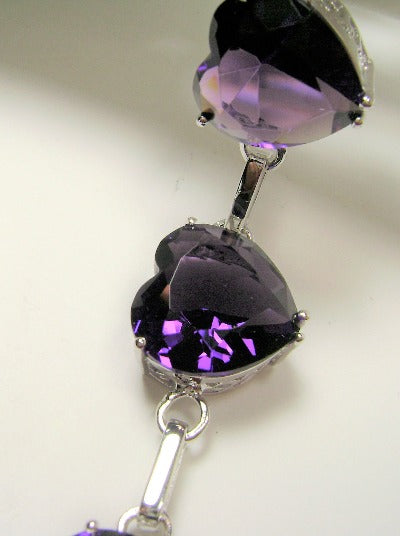 Purple Amethyst Heart Gems, Heart Bracelet, Victorian Jewelry, Vintage-style bracelet, Silver Embrace Jewelry, B38