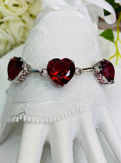 Haus Of Brilliance .925 Sterling Silver Created Heart Shape Red Ruby and  White Diamond Accent Link Bracelet (I-J Color, I3 Clarity) 021236BA44 -  Jewelry, Ladies Jewelry - Jomashop