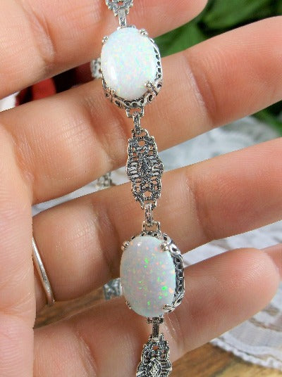 Opal Oval Bracelet, Edwardian design, Vintage Jewelry, Sterling silver filigree, Silver embrace Jewelry, B70
