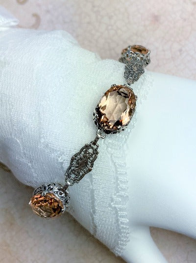 Peach Topaz Oval Bracelet, Edwardian design, Vintage Jewelry, Sterling silver filigree, Silver embrace Jewelry, B70