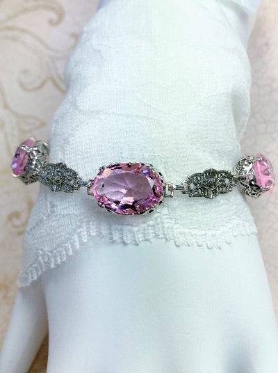 Pink Topaz Oval Bracelet, Edwardian design, Vintage Jewelry, Sterling silver filigree, Silver embrace Jewelry, B70