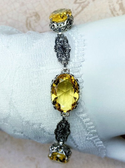 Yellow Citrine Oval Bracelet, Edwardian design, Vintage Jewelry, Sterling silver filigree, Silver embrace Jewelry, B70