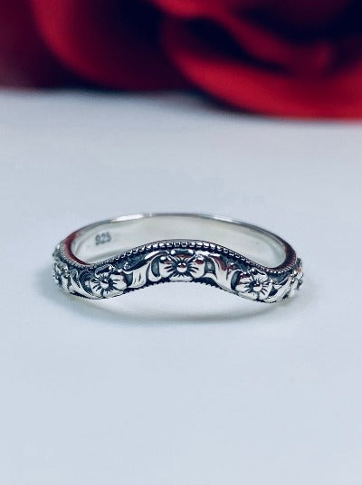 Floral Engraved Pavé Eternity Wedding Ring – Christine Alaniz Designs