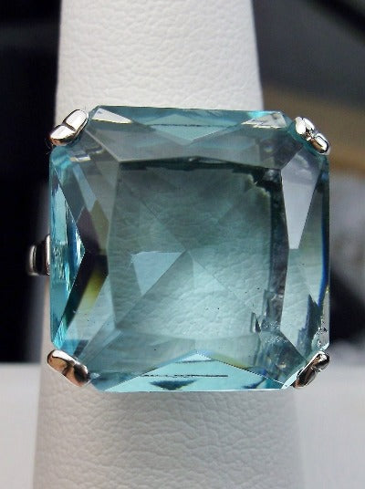Sky Blue Aquamarine Ring, Large square gem in crisscross basket-weave filigree, art deco styled ring, Art Deco Jewelry, Silver Embrace Jewelry D1