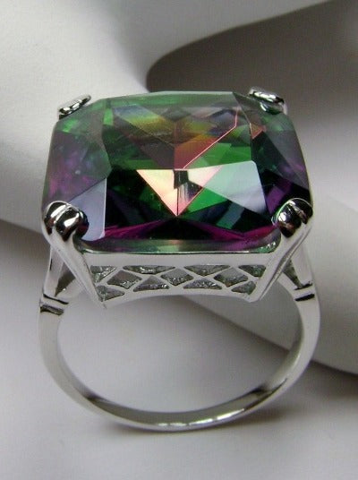 Mystic Topaz Ring, Large square gem in crisscross basket-weave filigree, art deco styled ring, Art Deco Jewelry, Silver Embrace Jewelry D1