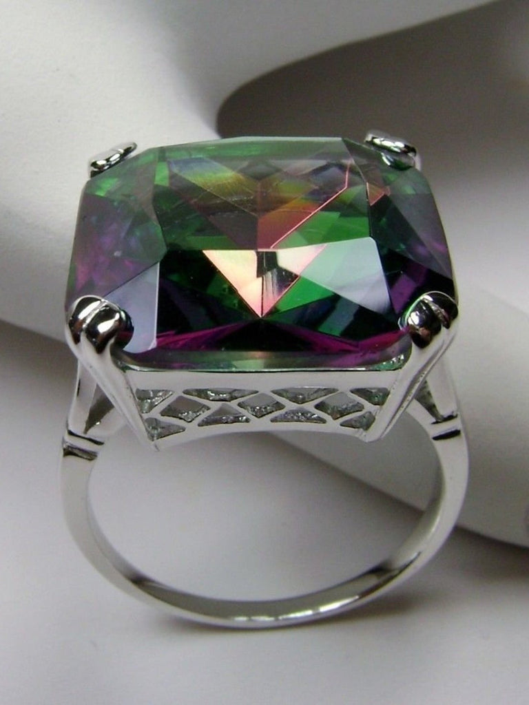 Mystic Topaz Ring, Large square gem in crisscross basket-weave filigree, art deco styled ring, Art Deco Jewelry, Silver Embrace Jewelry
