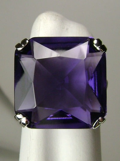 Purple Amethyst Ring, Large square gem in crisscross basket-weave filigree, art deco styled ring, Art Deco Jewelry, Silver Embrace Jewelry D1
