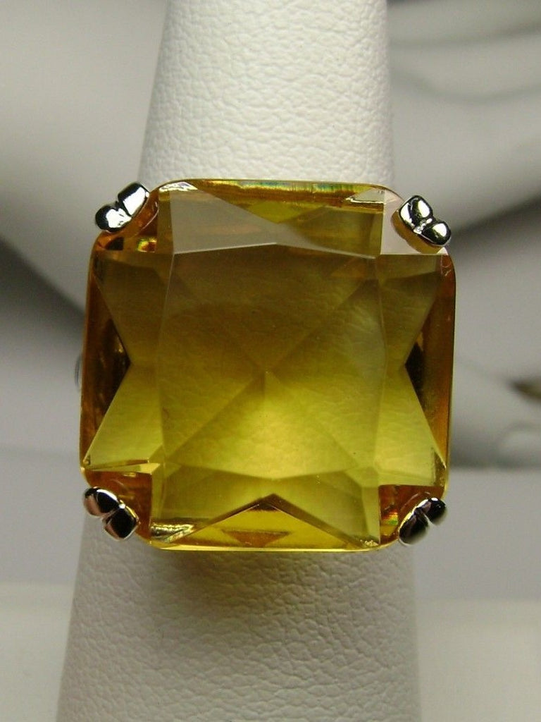 Yellow Citrine Ring, Large square gem in crisscross basket-weave filigree, art deco styled ring, Art Deco Jewelry, Silver Embrace Jewelry
