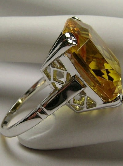 Yellow Citrine Ring, Large square gem in crisscross basket-weave filigree, art deco styled ring, Art Deco Jewelry, Silver Embrace Jewelry D1