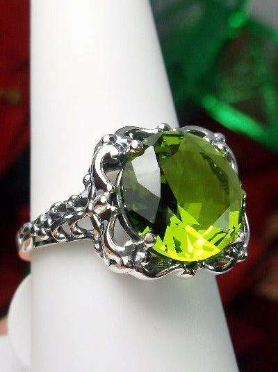 Green Peridot Ring, Speechless Design #D103, Sterling Silver Filigree, Vintage Jewelry, Silver Embrace Jewelry