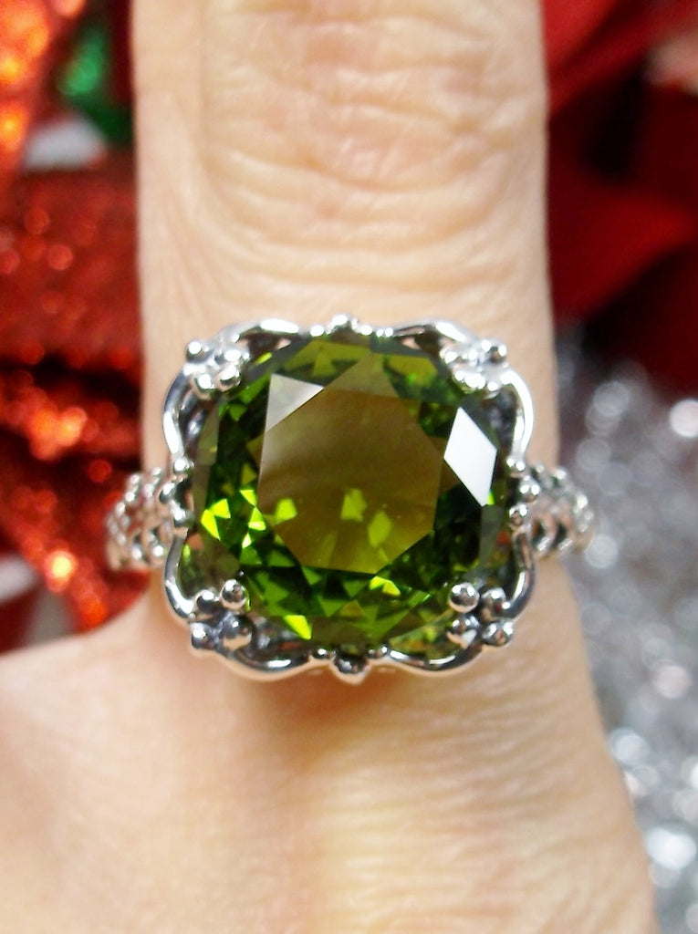 Green Peridot Ring, Speechless Design #D103, Sterling Silver Filigree, Vintage Jewelry, Silver Embrace Jewelry