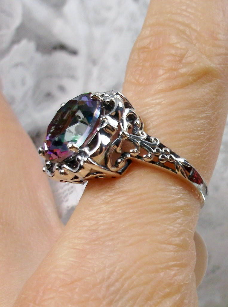 Mystic Topaz Ring, Speechless Design #D103, Sterling Silver Filigree, Vintage Jewelry, Silver Embrace Jewelry