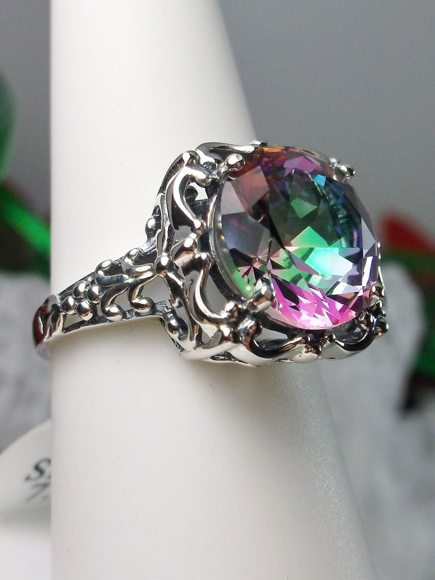 Mystic Topaz, Natural or Simulated Topaz Victorian Ring #D103