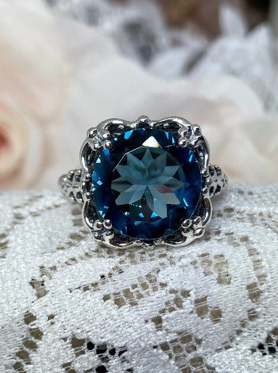 Natural London Blue Topaz Ring, Speechless Design #D103, Sterling Silver Filigree, Vintage Jewelry, Silver Embrace Jewelry