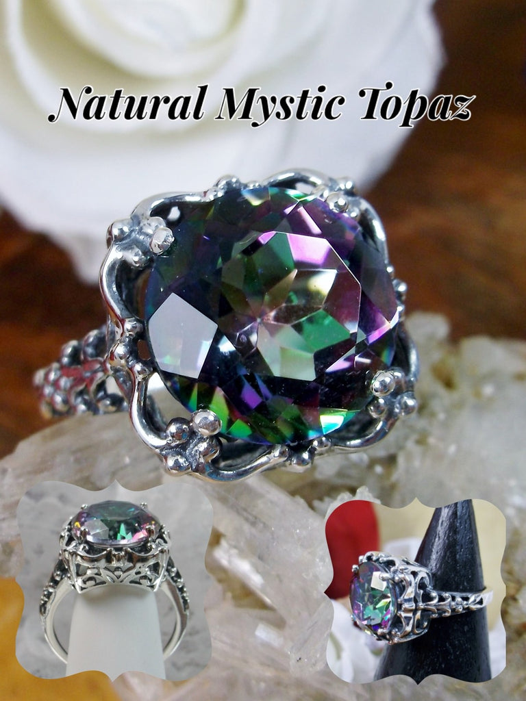 Natural Mystic Topaz Ring, Speechless Design #D103, Sterling Silver Filigree, Vintage Jewelry, Silver Embrace Jewelry