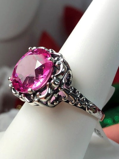 Natural Pink topaz Ring, Speechless Design #D103, Sterling Silver Filigree, Vintage Jewelry, Silver Embrace Jewelry
