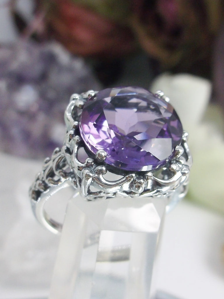 Natural Purple Amethyst Ring, Speechless Design #D103, Sterling Silver Filigree, Vintage Jewelry, Silver Embrace Jewelry