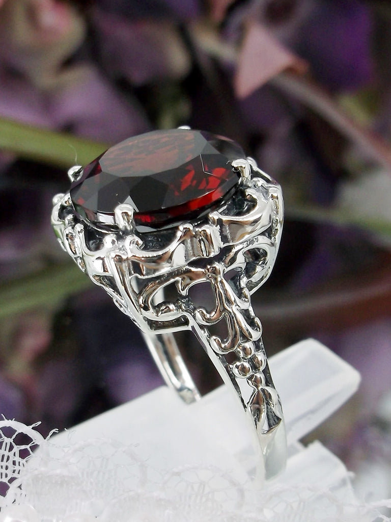 Natural Red Garnet Ring, Speechless Design #D103, Sterling Silver Filigree, Vintage Jewelry, Silver Embrace Jewelry