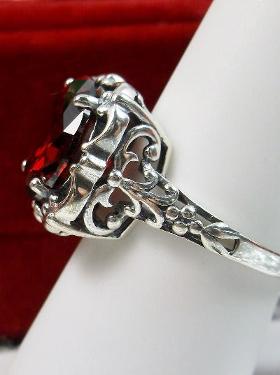 Red Garnet Cubic Zirconia (CZ) Ring, Speechless Design #D103, Sterling Silver Filigree, Vintage Jewelry, Silver Embrace Jewelry